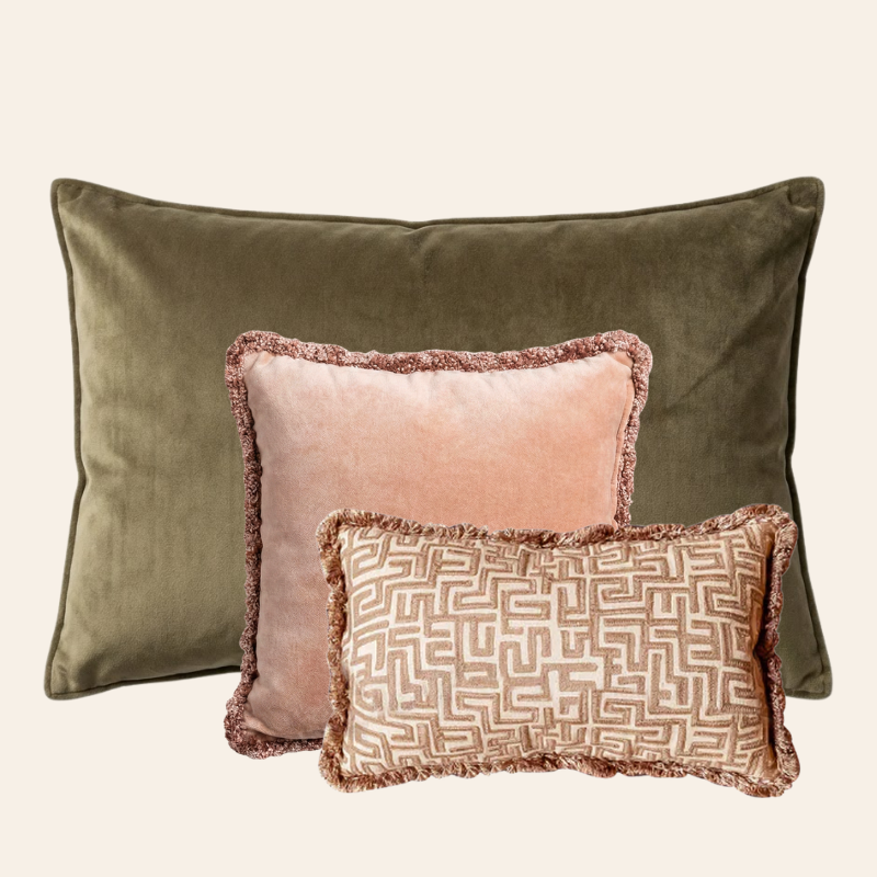 Kotabo Fay Dekokissen-Set – 3er-Set Kissen – Olivgrün, Rosa & Beig