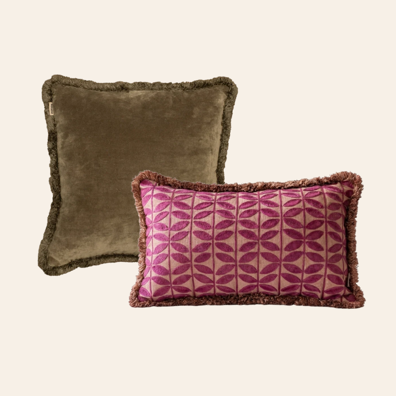 Kotabo Zierkissen-Set Soof – 2er-Set Kissen – Olive Oasis & Blushed Be