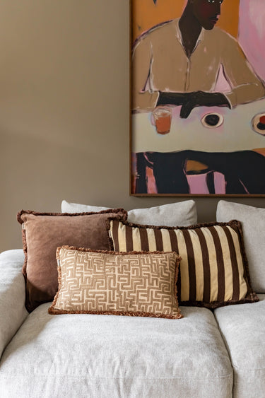 Kotabo sierkussen effen bruin met franjes – 45 x 45 cm – Chocolate Chic