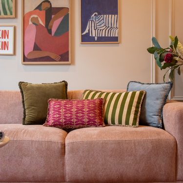 Kotabo decorative cushion with stripes and fringes - 40 x 60 cm - Olive Oasis