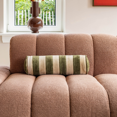 Coussin boudin Kotabo à rayures - 15 x 50 cm - Olive Oasis & Butter Beige