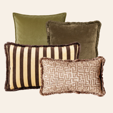 Kotabo sierkussenset Clarissa – Set van 4 kussens – Chocolate Chic, Perfect Pistache, Olive Oasis & Bold Beige