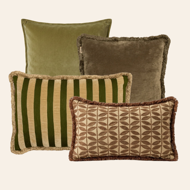 Kotabo sierkussenset Iris – Set van 4 kussens – Olive Oasis, Perfect Pistache & Bold Beige