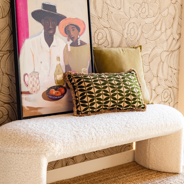 Kotabo sierkussen met butterfly print en franjes – 30 x 50 cm – Olive Oasis