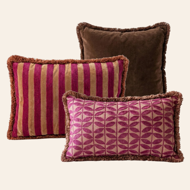 Kotabo sierkussenset Minre – Set van 3 kussens – Chocolate Chic & Blushed Berry