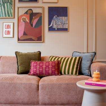 Kotabo decorative cushion with butterfly print and fringes – 30 x 50 cm – Blushed berry