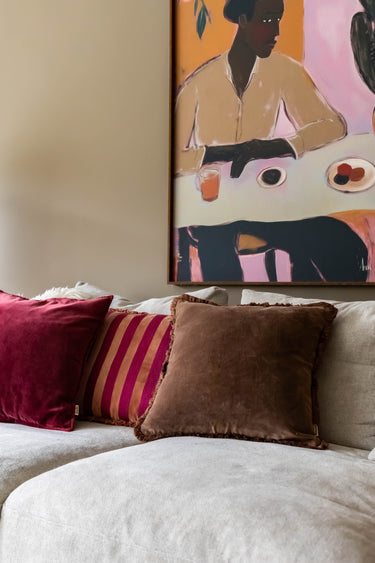 Kotabo sierkussen effen bruin met franjes – 45 x 45 cm – Chocolate Chic