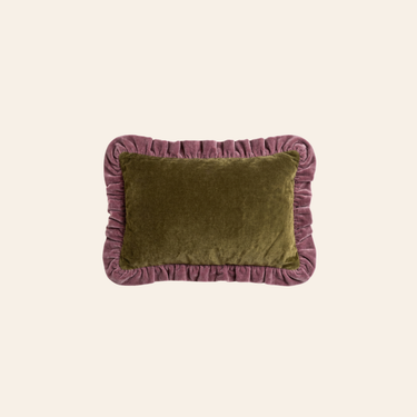 Kotabo sierkussen effen groen met paarse golfrand – 30 x 50 cm - Olive Oasis X Plum Powder