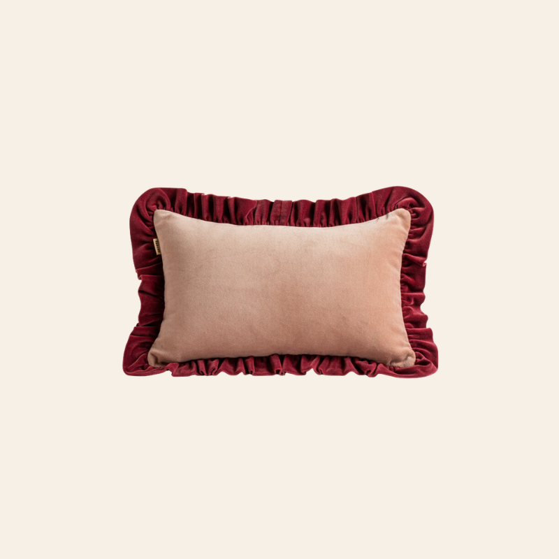 Kotabo Zierkissen uni rosa mit bordeauxrotem Wellenrand – 30 x 50 cm –