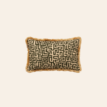 Kotabo decorative cushion with Greek print green and fringes – 30 x 50 cm – Olive Oasis