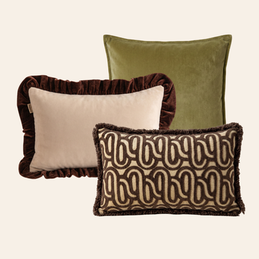 Kotabo sierkussenset Ayla – Set van 3 kussens – Perfect Pistache, Butter Beige & Chocolate Chic