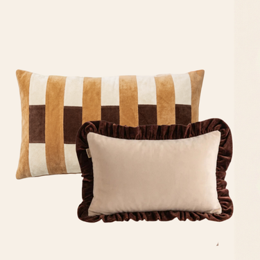 Kotabo sierkussenset Boaz – Set van 2 kussens – Caramel Crunch, Butter Beige & Chocolate Chic