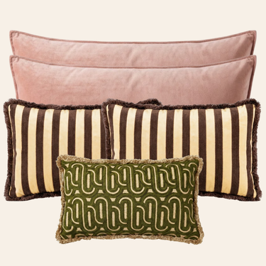 Kotabo sierkussenset Celina – Set van 5 kussens – Pretty in Pink, Chocolate Chic & Olive Oasis