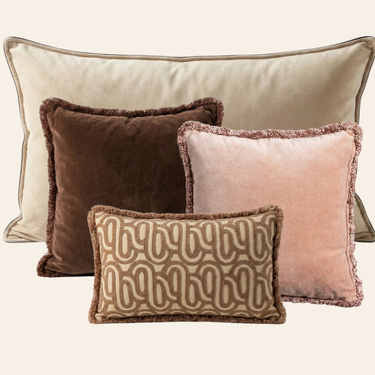 Kotabo sierkussenset Eve – Set van 4 kussens – Butter Beige, Chocolate Chic, Pretty in Pink & Bold Beige