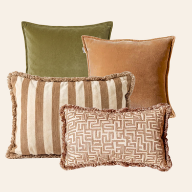 Kotabo sierkussenset Liberty – Set van 4 kussens – Perfect Pistache, Caramel Crunch & Bold Beige