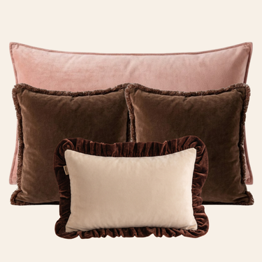 Kotabo sierkussenset Liva-Rose – Set van 4 kussens – Pretty in Pink, Chocolate Chic & Butter Beige