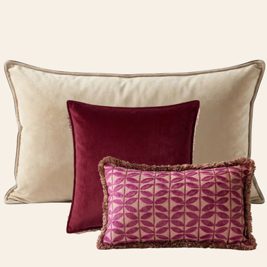 Set de cojines decorativos Kotabo Roos – Set de 3 cojines – Butter Beige, Magical Mauve y Blushed Berry