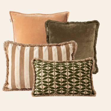 Kotabo sierkussenset Vanessa – Set van 4 kussens – Caramel Crunch, Olive Oasis, Bold Beige & Olive Oasis