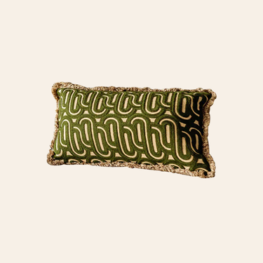 Kotabo sierkussen groen met swirl print en franjes – 30 x 50 cm – Olive Oasis