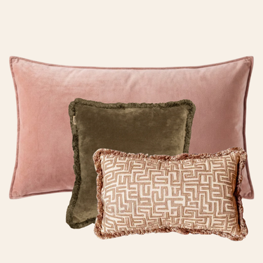 Kotabo sierkussenset Emma – Set van 3 kussens – Pretty in Pink, Olive Oasis & Bold Beige